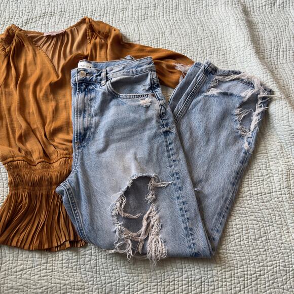 Zara The Pepper Mom Distressed Blue Jeans Size 6 - Picture 1 of 9